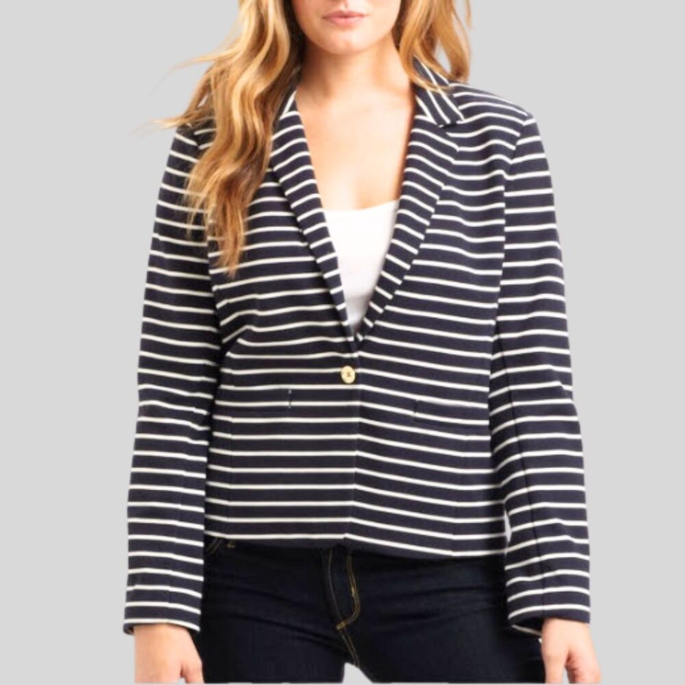 MICHAEL KORS Women's Striped Blazer Navy / White Size 16W